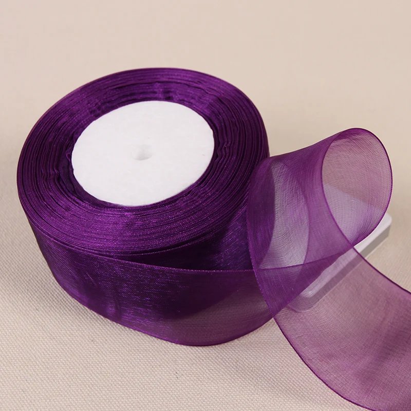12-50mm Dark Purple Organza Ribbon – Sheer Wedding & Craft