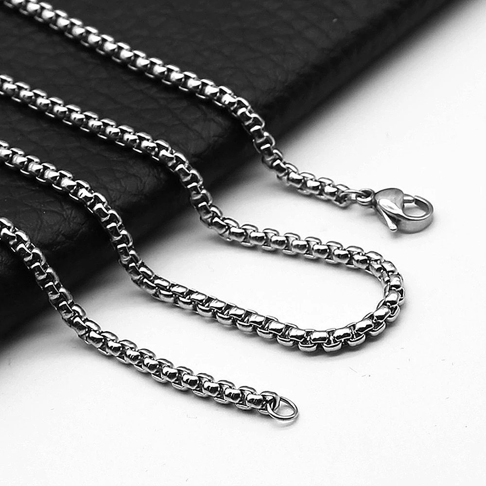 Stainless Steel Square Rolo & Box Chain Necklace – Unisex 2–5mm