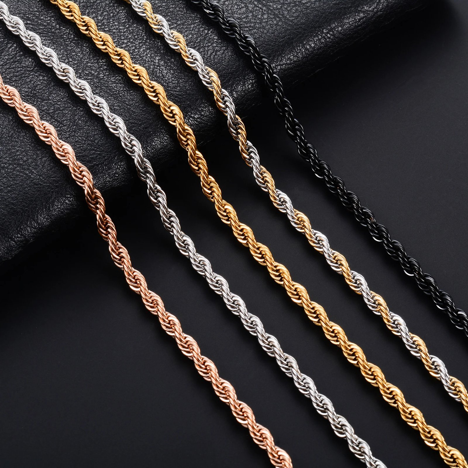 Unisex Stainless Steel Twist Rope Chain Choker 2-6mm 16-30in