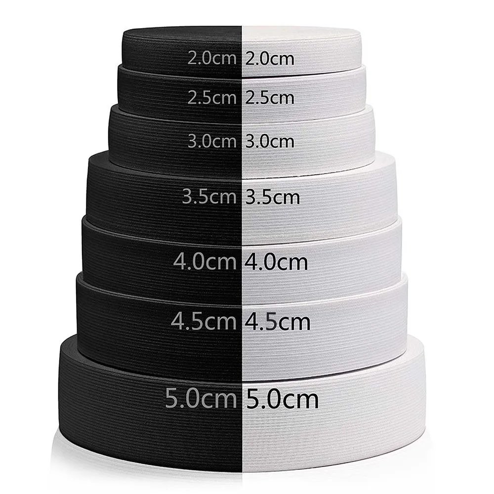 Nylon Sewing Elastic 4-8m, 20-50mm, White/Black