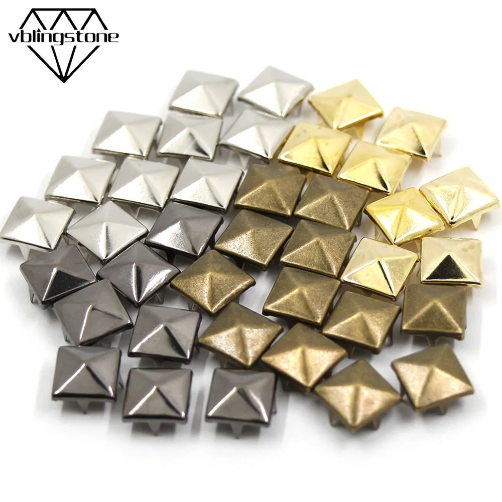 100-Pack 6-12mm Metal Square Spike Studs Rivets for Leather