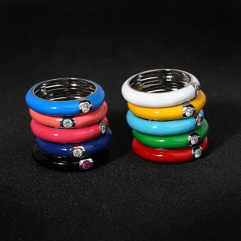 925 Sterling Colorful Enamel Flower Ring for Women