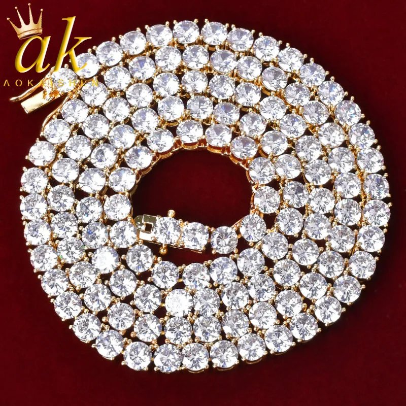 Aokaishen Men’s Gold-Plated Hip-Hop Iced-Out Tennis Chain