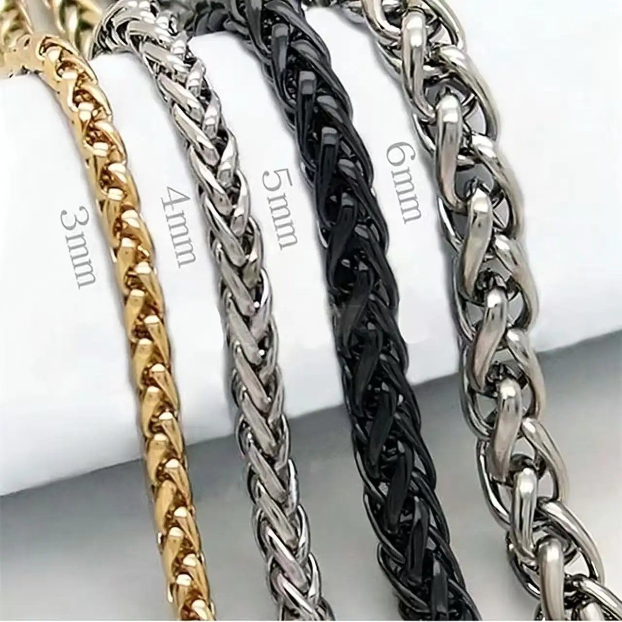 Stainless Steel Twisted Rope Chain Necklace for Men, 3-8mm