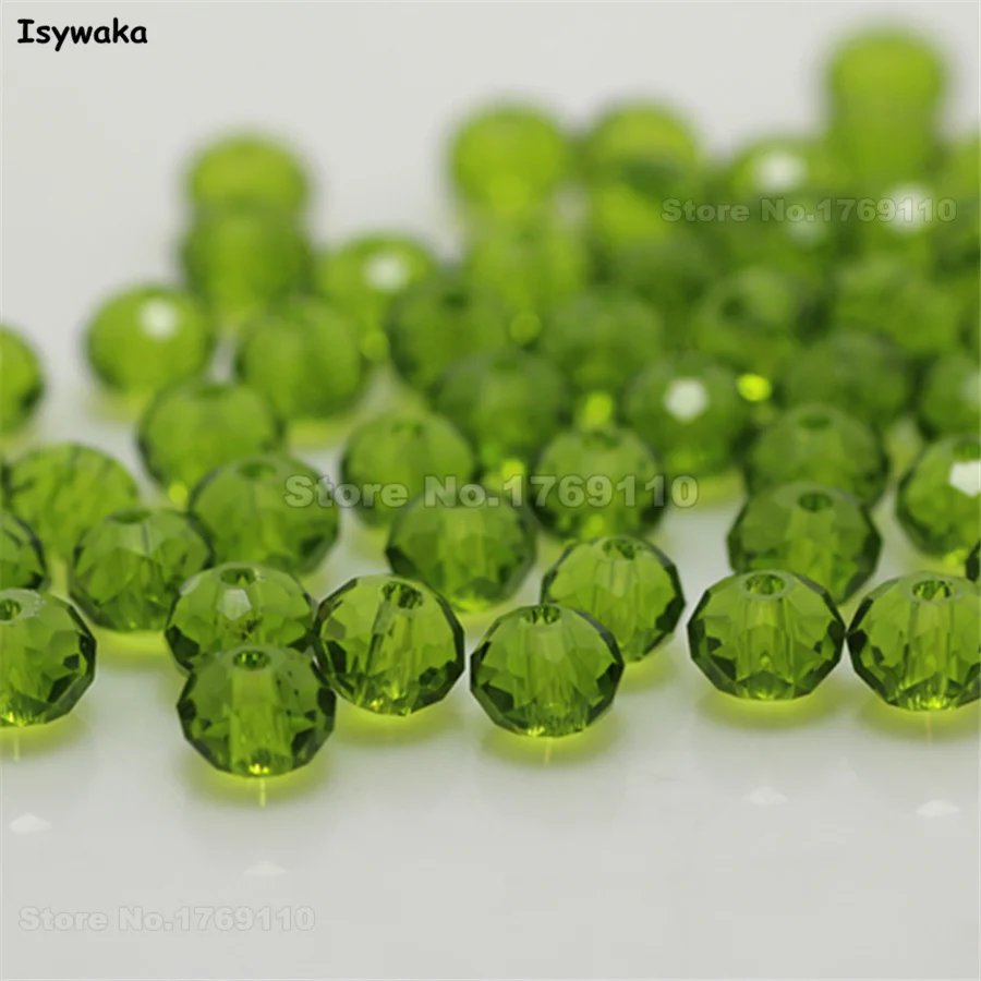 Olive Green 4x6mm Faceted Crystal Rondelle Beads 50pc