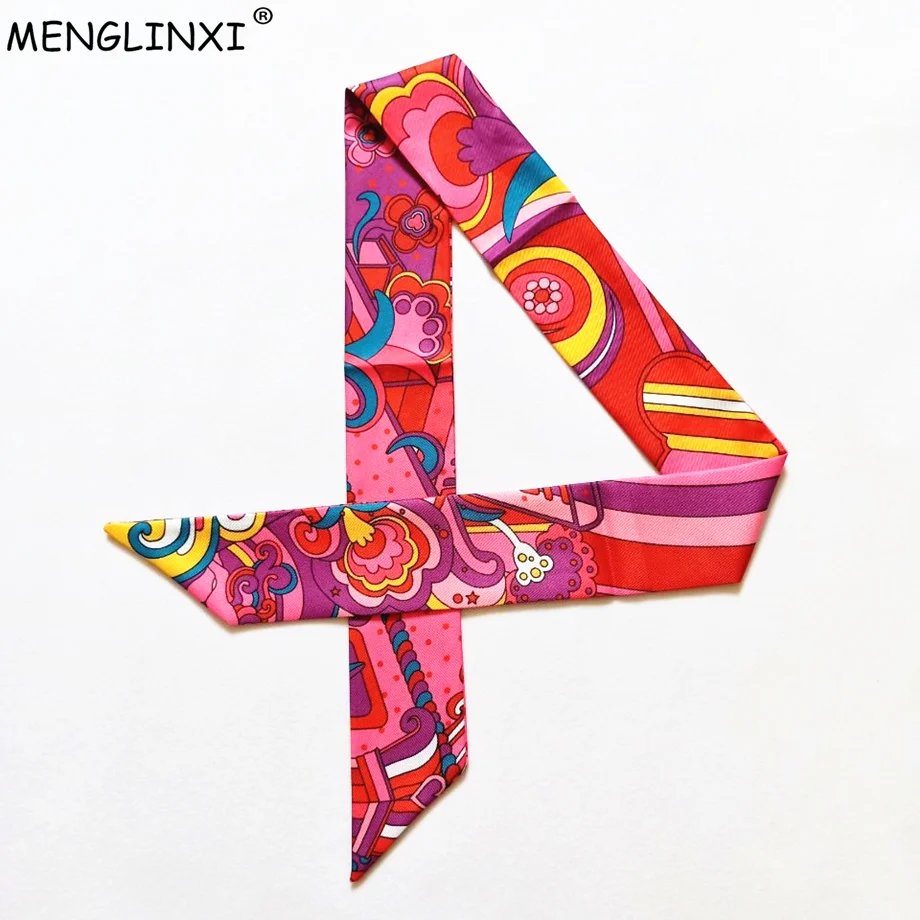 Rainbow Silk Skinny Scarf for Women – Luxury Foulard