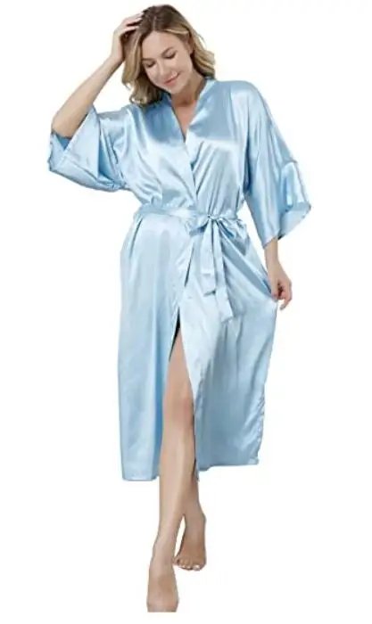 Plus Size Satin Kimono Robe – Long Rayon Lingerie w/ Belt