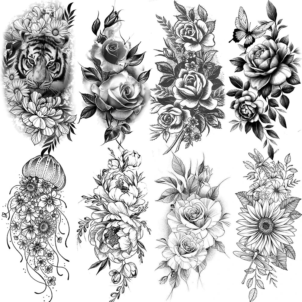 Black Rose Temporary Tattoos – Realistic Waterproof Floral