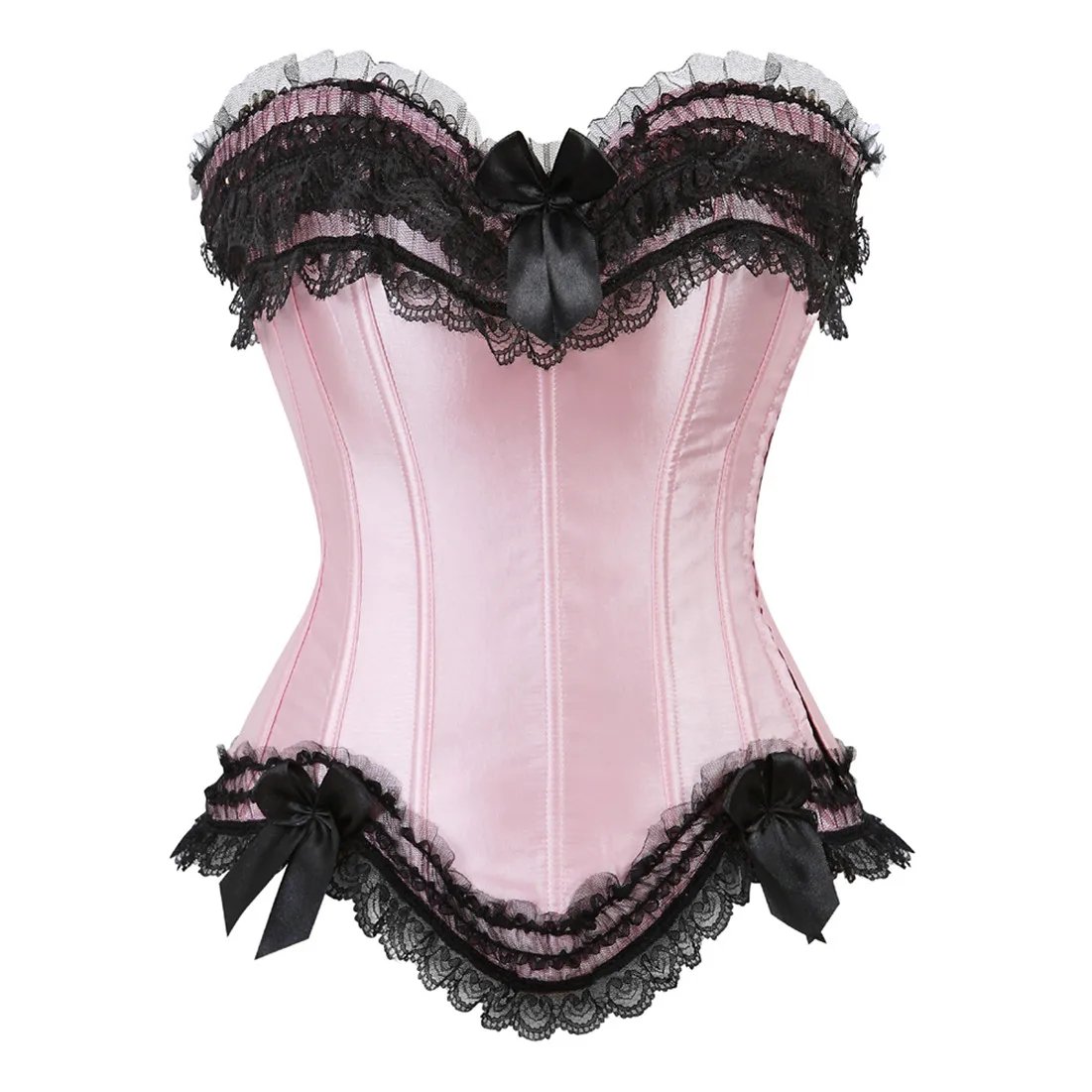 Sexy Plus Size Satin Overbust Corset Top – Lace Bow