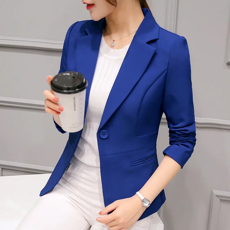 Women’s Blue Slim Fit Office Blazer with Pockets